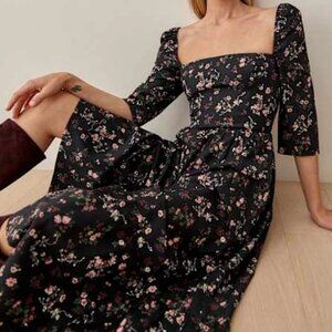 Reformation Cayman Midi Dress Black Floral Size 12